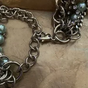 bebe | Accessories | Y2k Bebe Rhinestone Aqua Pearl Silver 